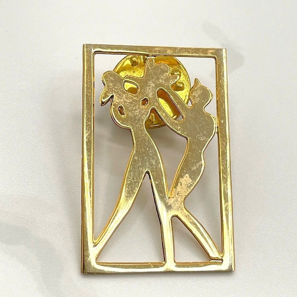 Vintage Gold Tone Figural Dancer Brooch Lapel Pin Modernist Geometric Art Deco